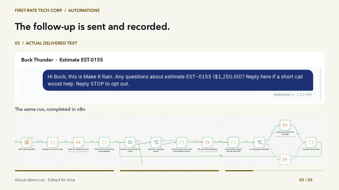 The demo’s opening frame: the estimate sent to the customer.