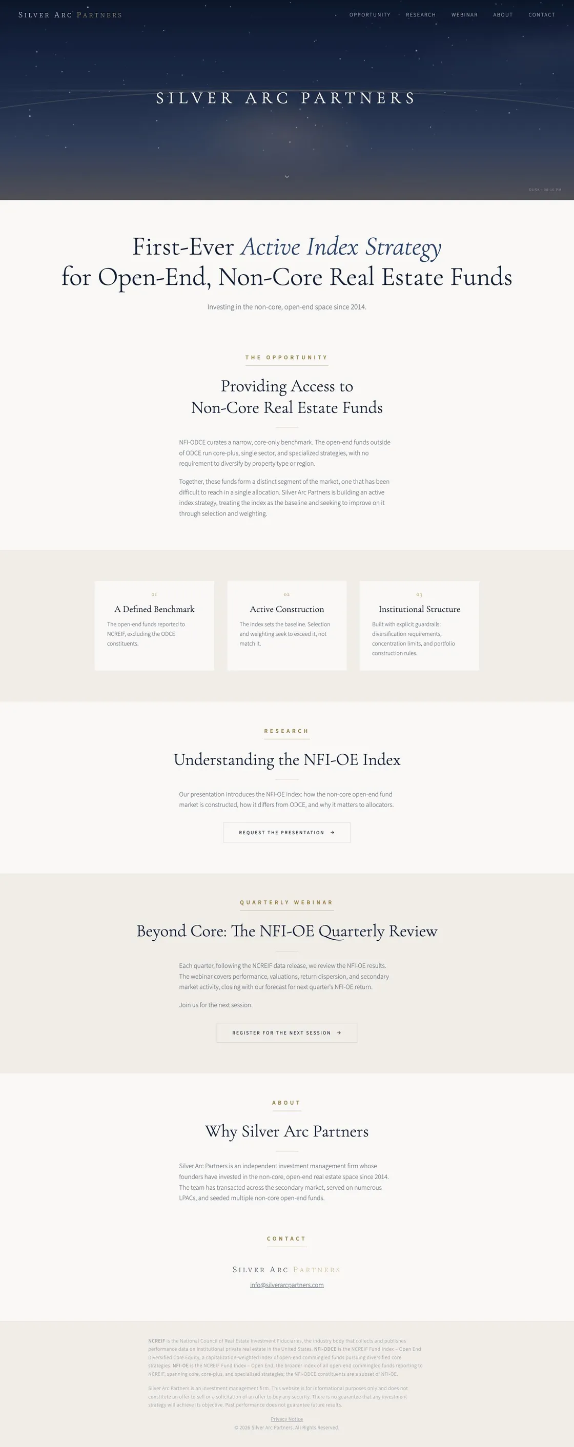 The Silver Arc Partners homepage