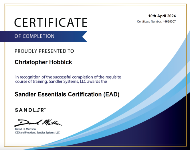 sandler systems certificate