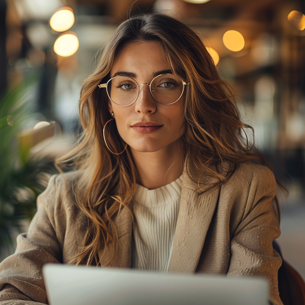 Portrait of a focused businesswoman working on her laptop, representing a small business owner transitioning to a professional email address with her own domain.