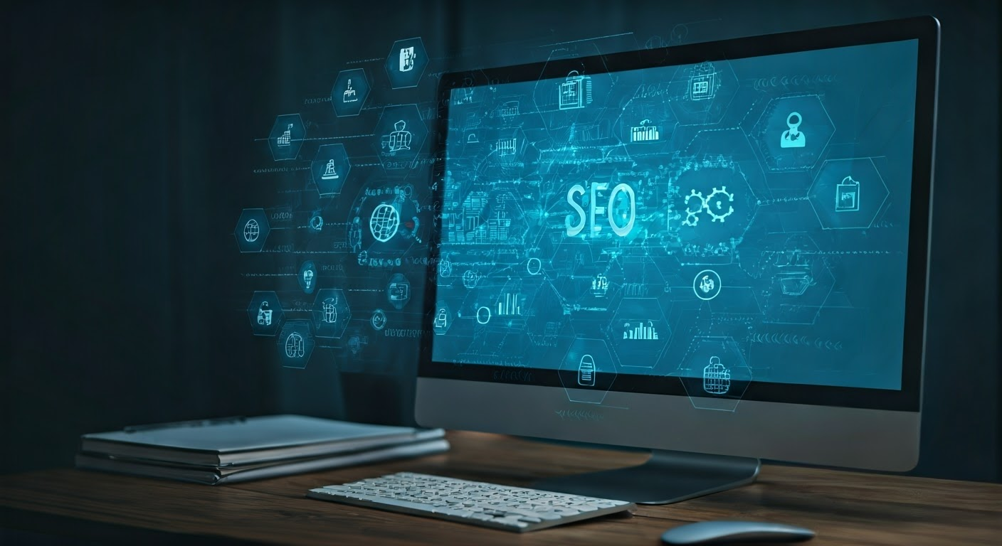 Illustration of SEO tools and software.