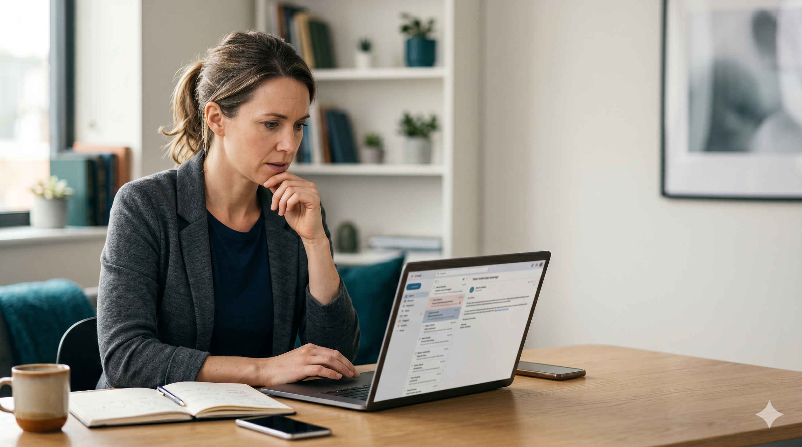Small business owner checking email campaign results on a laptop at a desk